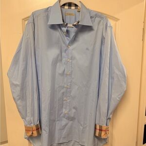 Burberry Light Blue Dress Shirt with Checkered Cuffs